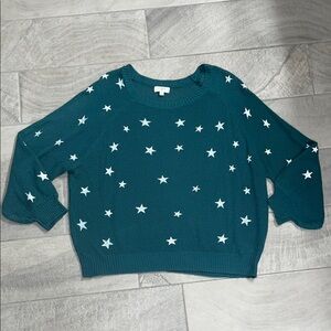 Umgee Green Starry Crew Neck Full Sleeve Sweater, Women’s Size Large